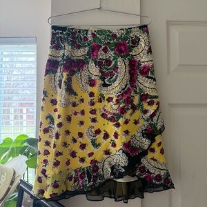 Nanette Lepore Asymmetrical Skirt in Yellow and Pink Floral